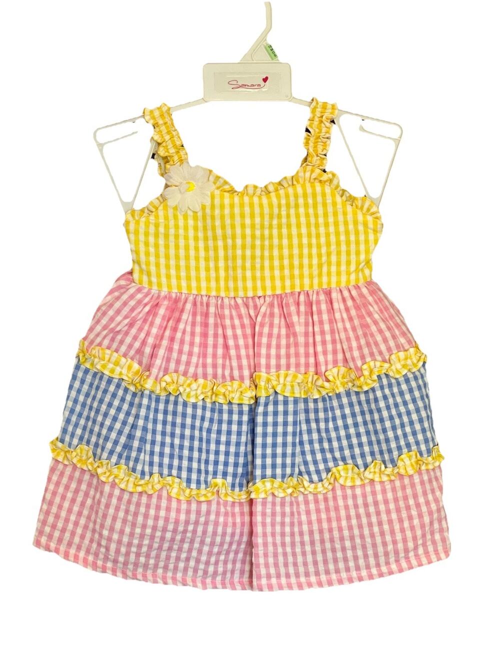 Samara Sundress Bloomers Set Baby Girl 18M 2-Piece Gingham Yellow Pink Blue VTG
